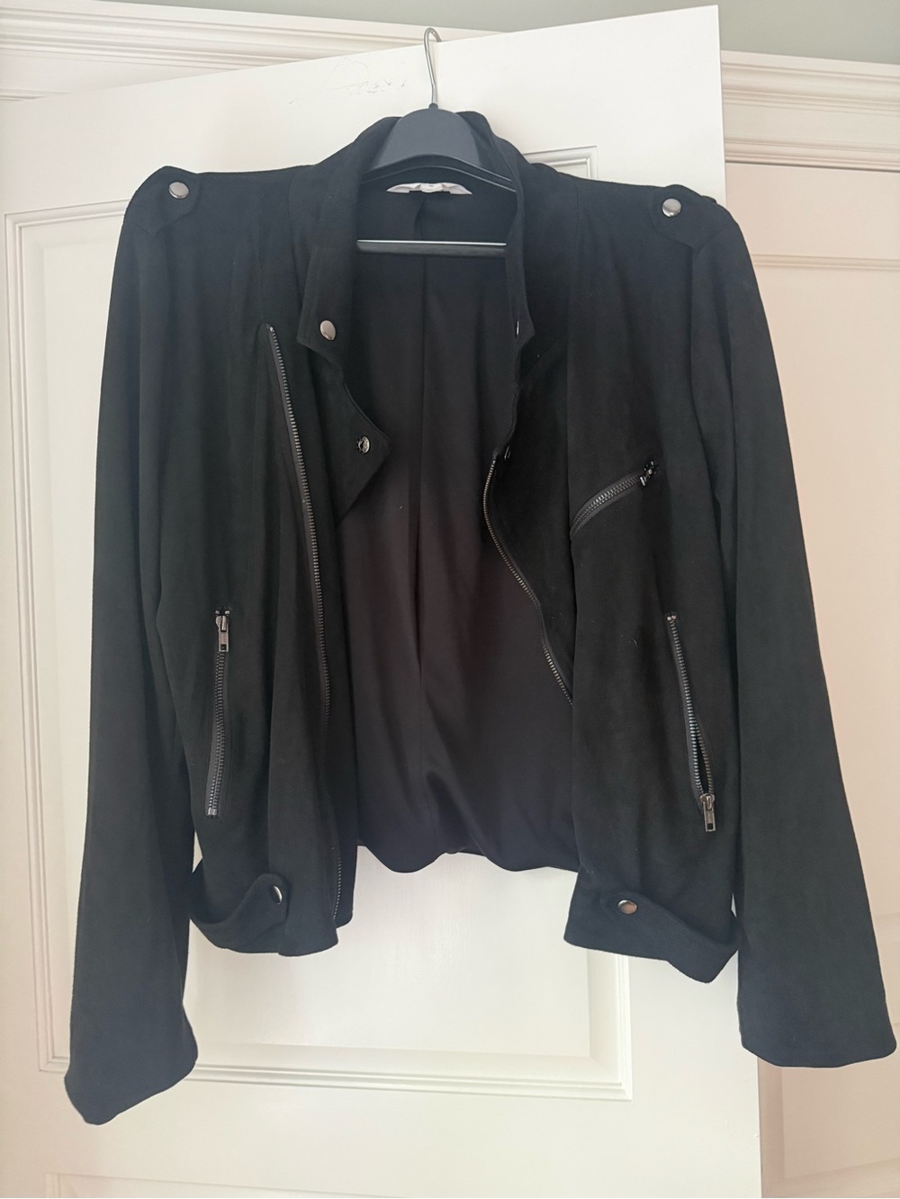 Classic Black Women's Faux Suede Moto Jacket